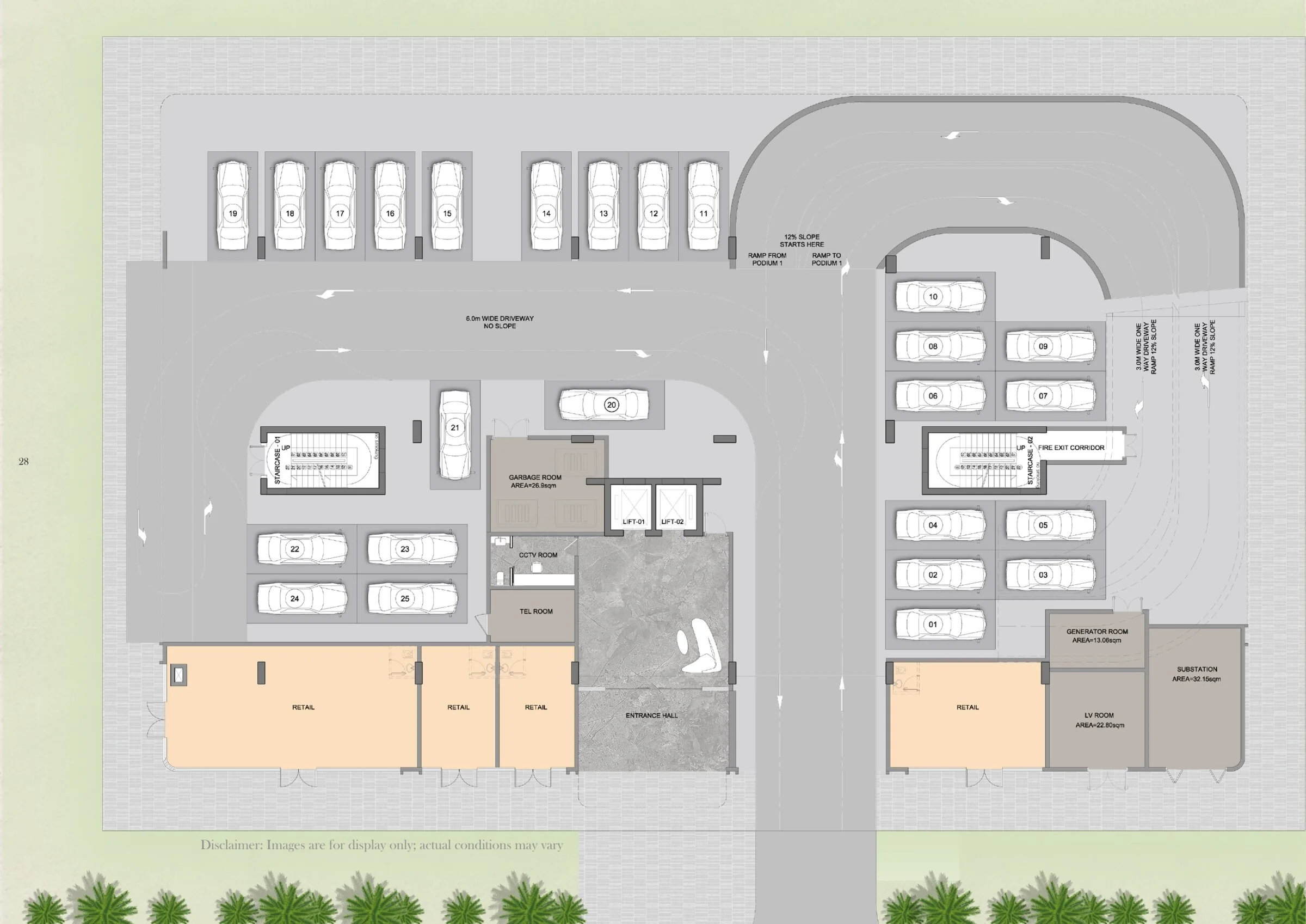 Tomorrow 166 ground floor — lobby, parking and amenity arrival
